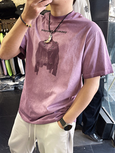 2025夏新款美式重磅高克重水洗圆领宽松短袖T恤男士青年休闲半袖T