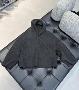 2025冬季新款极简廓形连帽韩版双面羊绒外套男绵羊毛短款毛呢大衣