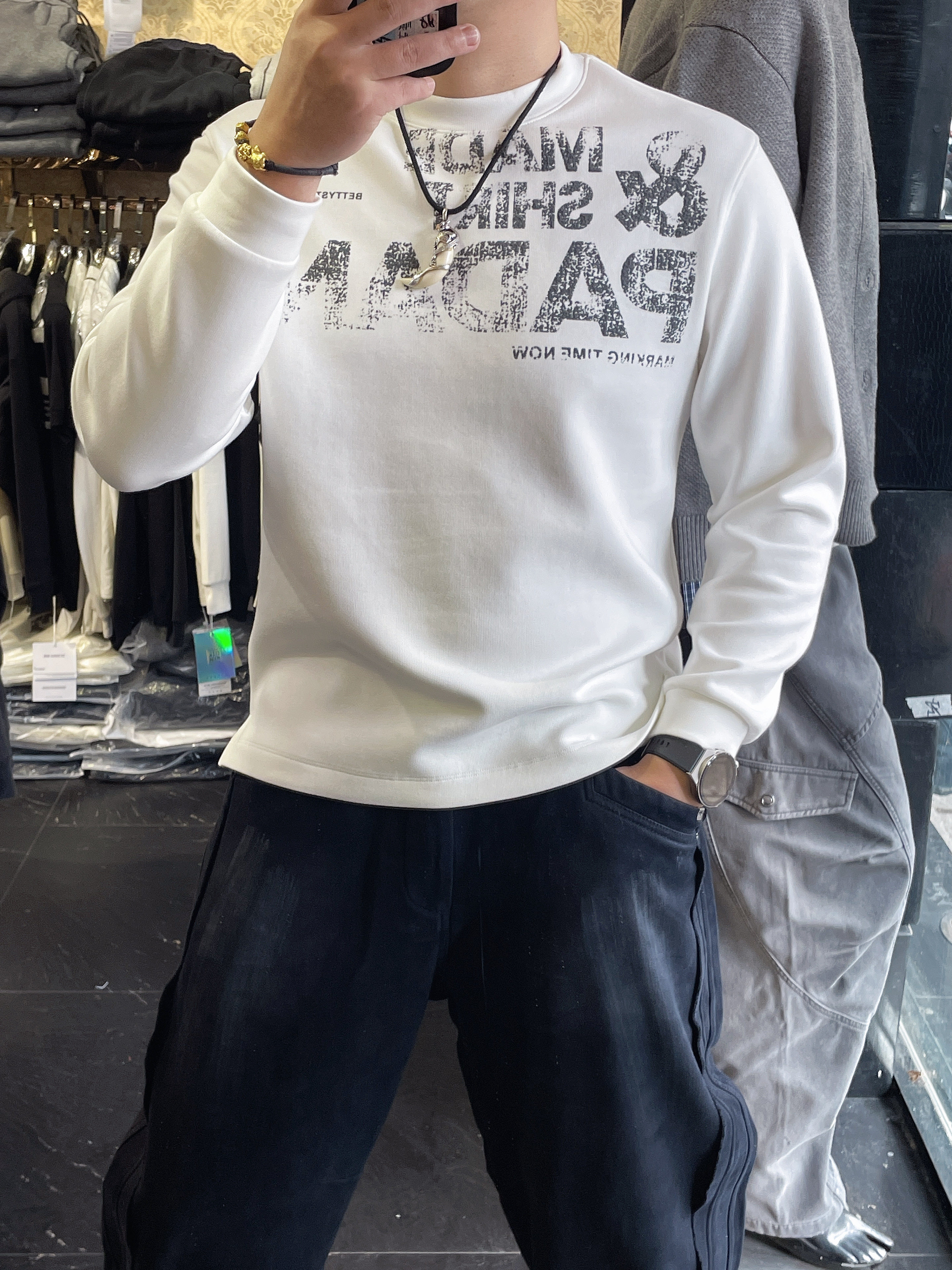 2025冬季新款男休闲下摆开叉加绒长袖T恤卫衣百搭本命年红打底衫