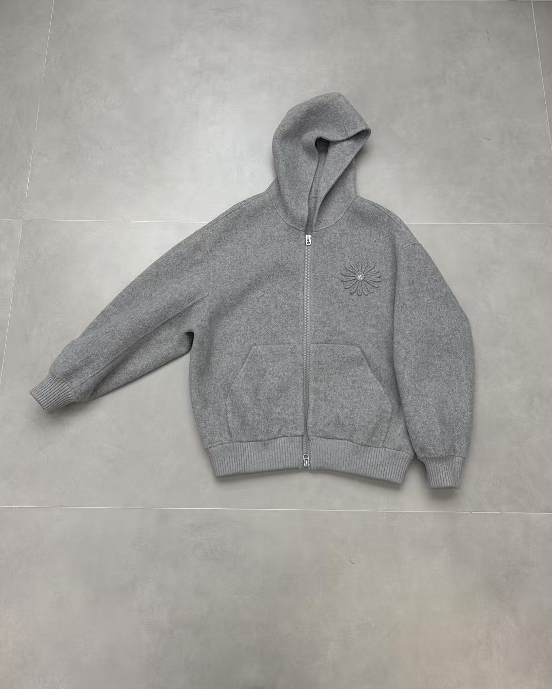 潮牌冬季重磅美丽诺百分百羊毛连帽外套男韩版刺绣宽松青年帽衫潮