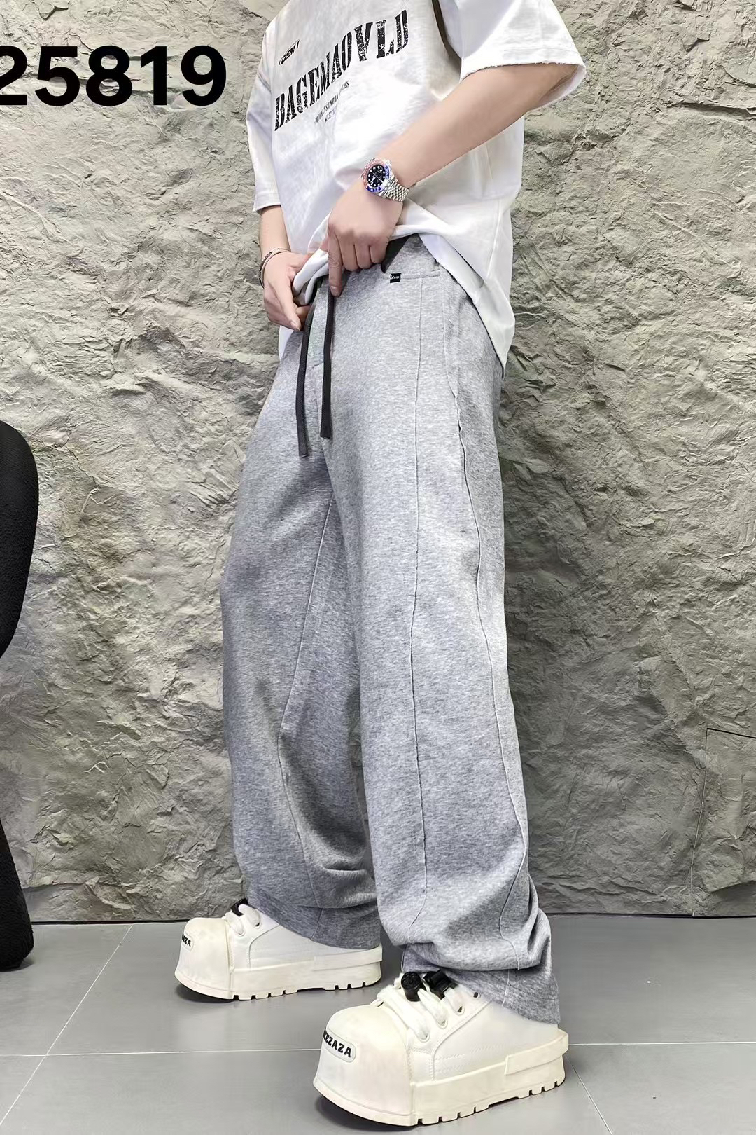 2025春夏美式卫裤男阔腿个性裁剪拼接重磅垂感宽松直筒运动裤男潮