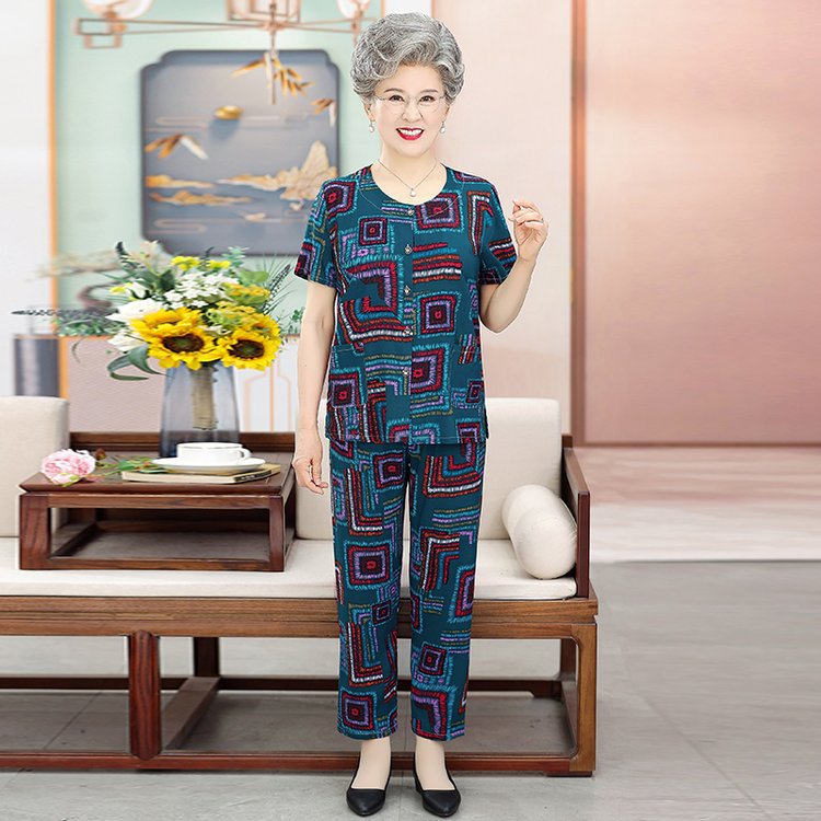 中老年女装奶奶夏装棉绸睡衣老年人妈妈两件套老人衣服短袖家居服