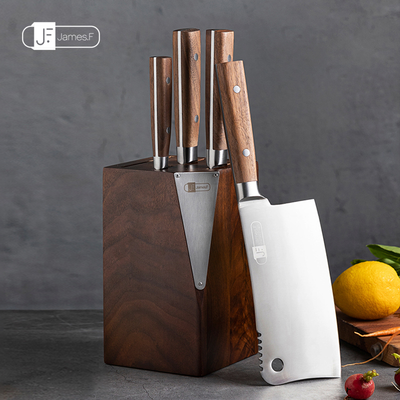 James.F胡桃木刀具套装家用菜刀冻肉不锈钢切水果砍骨厨师房锋利