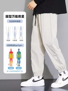 夏季薄款休闲裤男士运动裤2024新款夏天男生宽松九分工装裤子男款