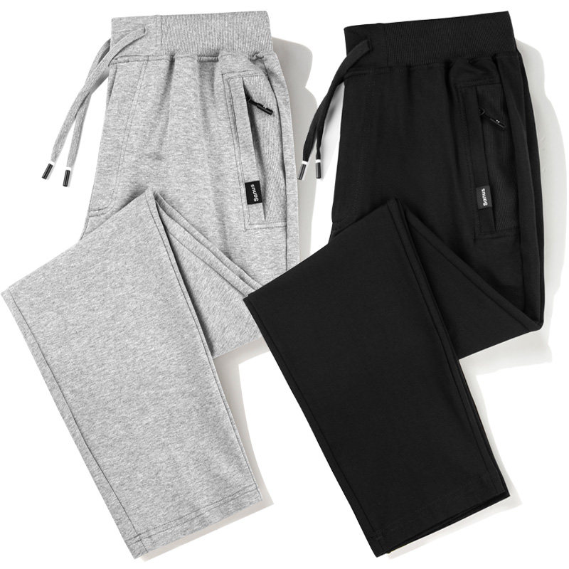 纯棉运动裤男士宽松直筒春秋夏季休闲长裤加肥加大码肥佬灰色卫裤