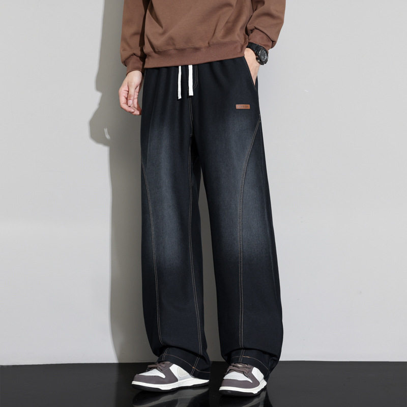 大码牛仔裤男秋季新款美式潮牌休闲阔腿裤胖子宽松加肥加大直筒裤