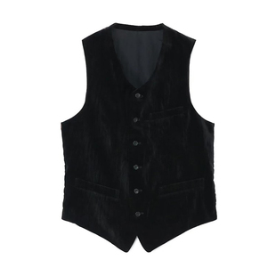 日系暗黑风格 天鹅绒多口袋设计背心坎肩马甲 男女同款