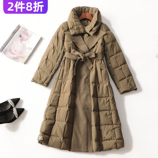 247538高端品牌清货女装90白鸭绒高克重冬加长款暗扣长袖羽绒服