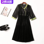 410558亏本清货南油高端高档女装 超值丝绒国风长款 圆领连衣裙