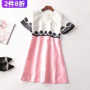 408005金标高货南油高端女装轻奢气质法式春夏圆领短袖印花连衣裙