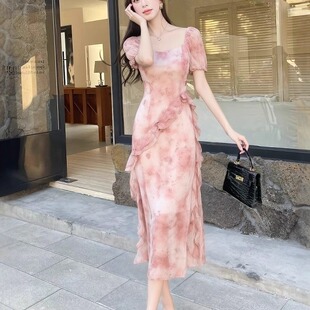 V领短袖 连衣裙 气质女人味仙气夏加长款 411565超值品质精品女装
