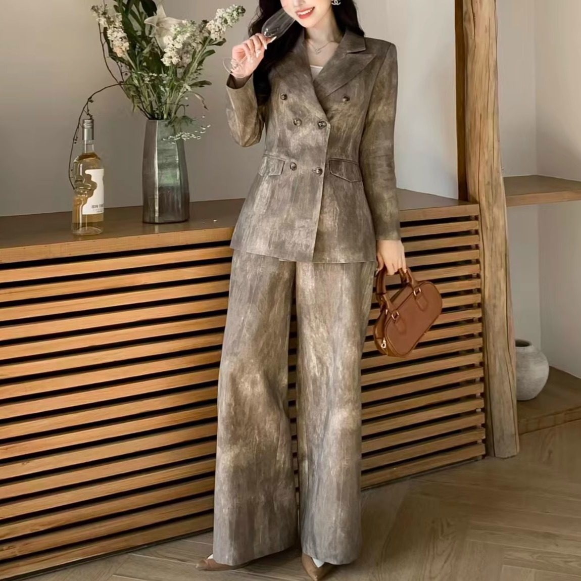 412877新款超值气质通勤法式职业秋长款单排扣长袖外套裤子套装,女装/女士精品,时尚套装,淘宝优惠券,粉丝福利购,淘宝优惠卷