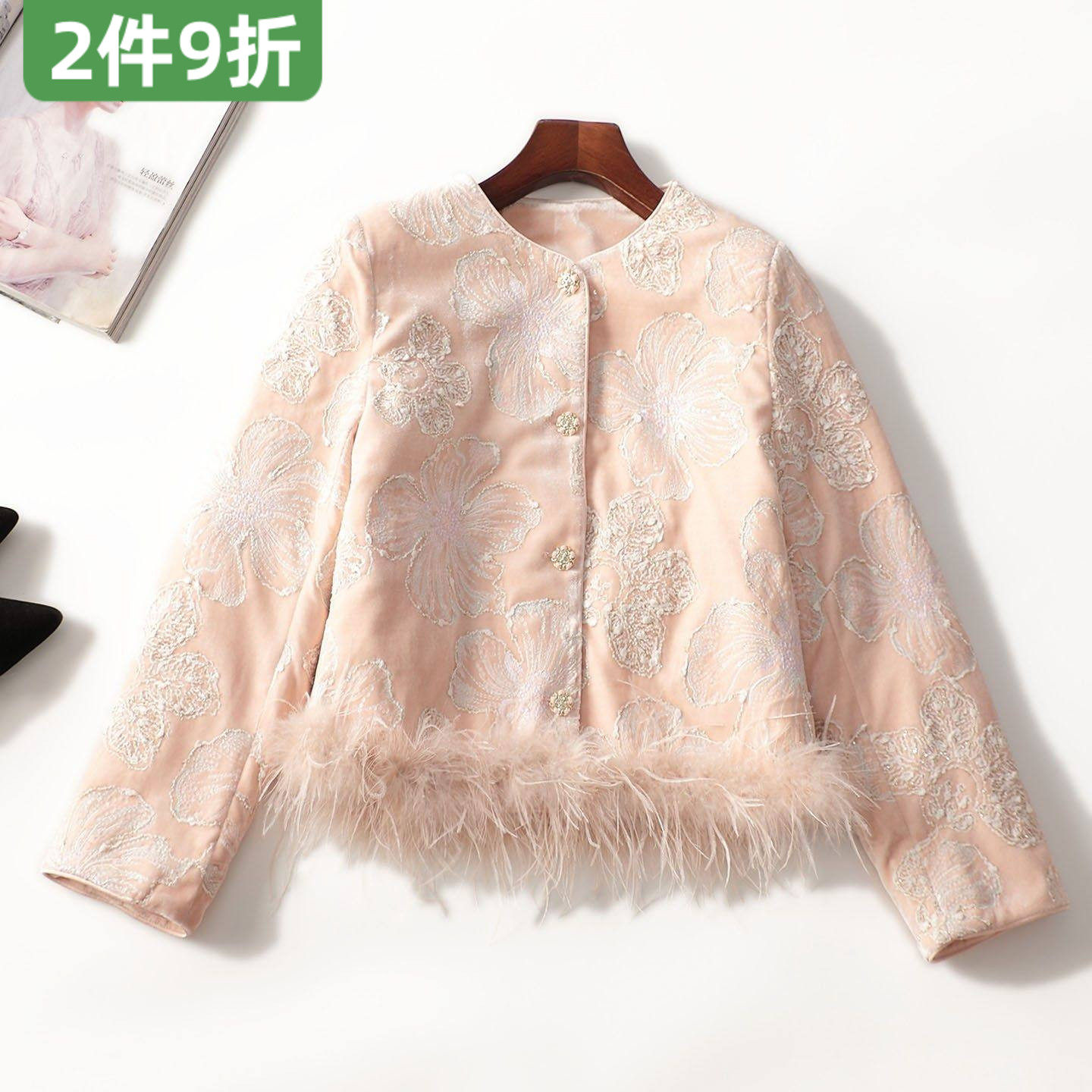 412878推荐太好看新款高档女装奢华重工冬中长款单扣长袖外套棉衣