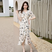 V领五分袖 405194亏本清货超值精品女装 名媛女人味夏季 印花连衣裙