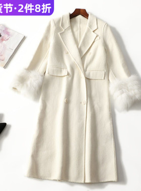 412971 冬加长款单排扣长袖双面呢大衣