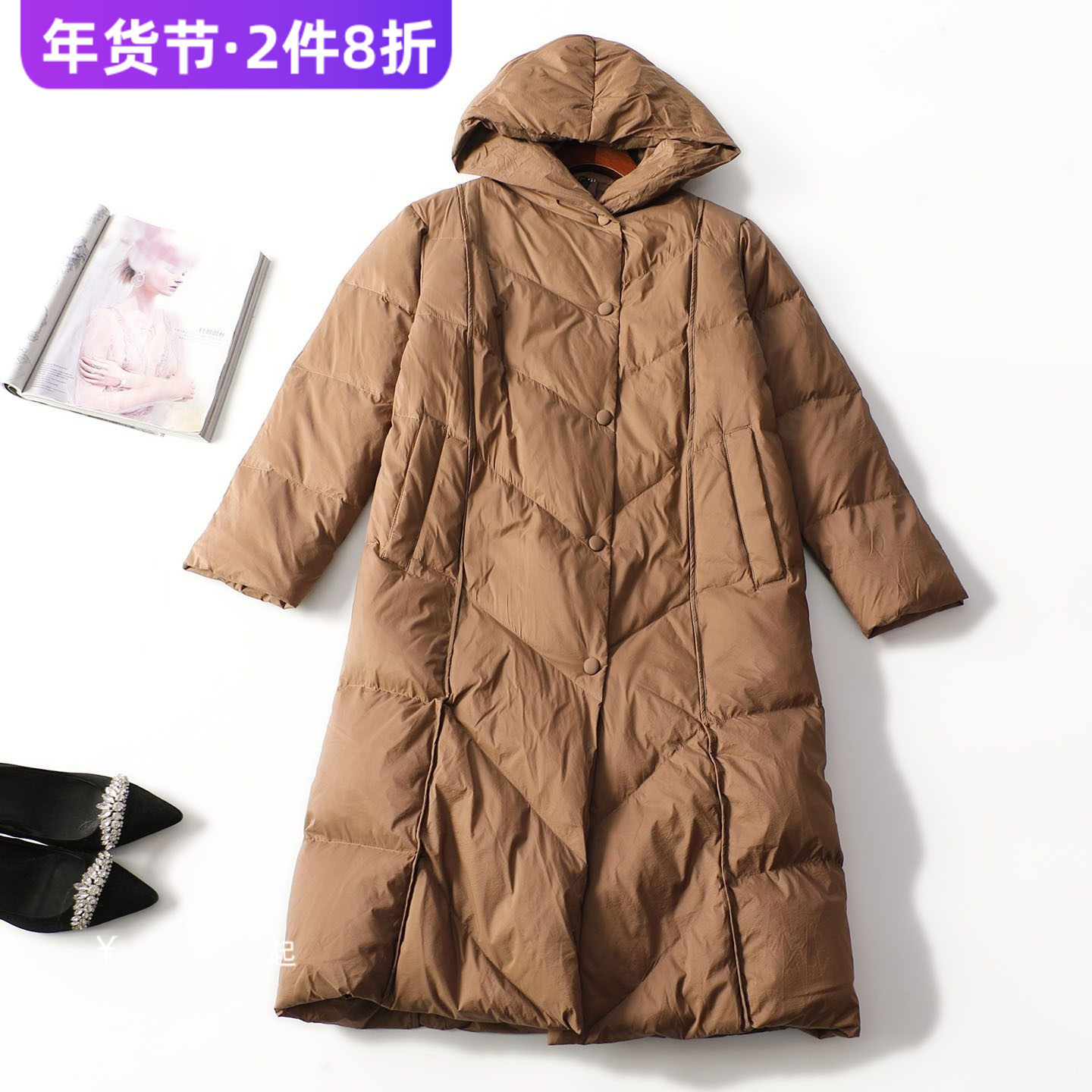413226 冬加长款单排扣长袖羽绒服,女装/女士精品,羽绒服,淘宝优惠券,粉丝福利购,淘宝优惠卷
