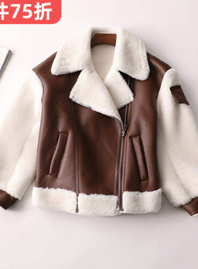 240793清货加厚超值加绒加厚仿皮毛一体冬中长款翻领长袖加绒外套
