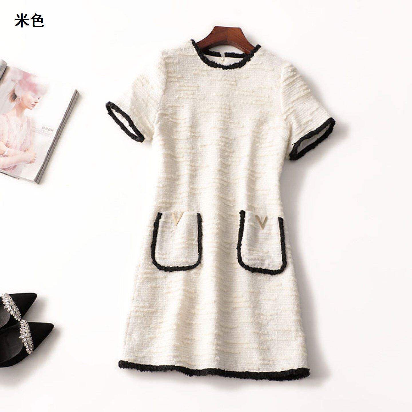 407382 秋长款圆领短袖连衣裙