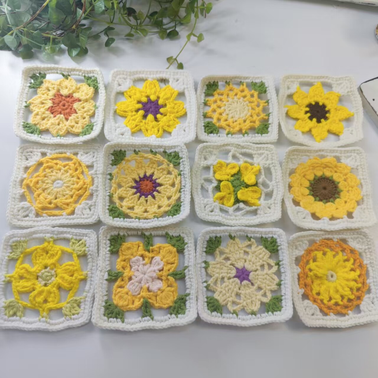 手工钩织杯垫毛线编织diy材料手作隔热水杯垫毛线花朵  黄色系