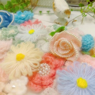 仙气飘飘 纯手工钉珠轻盈马海毛手钩花辅料耳环服装diy装饰花朵