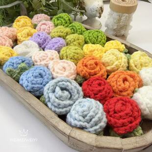 多头玫瑰DIY手钩花毛线配饰服装 饰品材料手工花朵4CM 辅料毛衣装