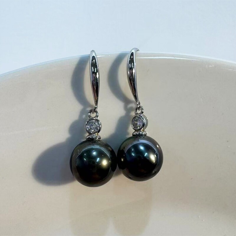 【宁儿专享】S海水大溪地10-11mm黑珍珠耳钩 多样性发货1件