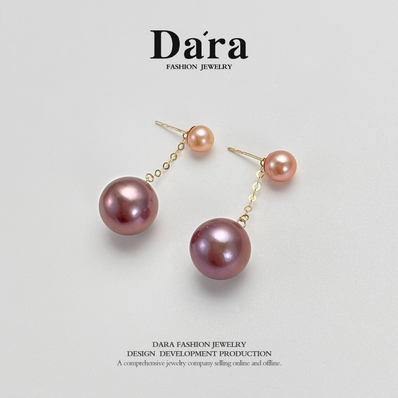 Dara/戴拉18K金正圆淡水珍珠耳环耳钉轻奢大气耳饰风在吹耳坠