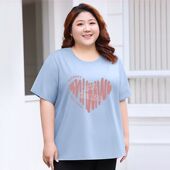t恤显瘦200斤胖mm宽松圆领加肥加大短袖 夏季 遮肚上衣 女装 大码