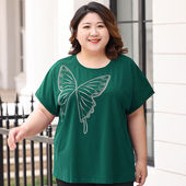 女装 胖mm夏季 短袖 300斤大码 t恤中年妈妈遮肚藏肉上衣宽松显瘦夏装