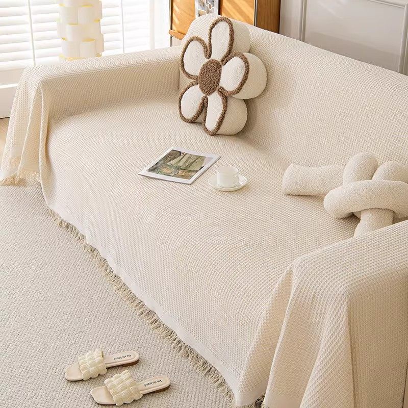 北欧简约流苏沙发套罩四季通用纯色防滑沙发盖布休闲毯华夫格垫子,居家布艺,沙发垫,淘宝优惠券,粉丝福利购,淘宝优惠卷