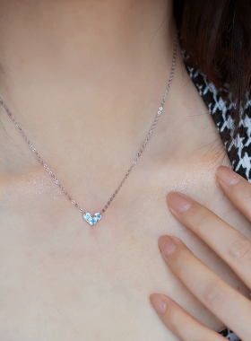 小众法式海蓝色爱心吊坠项链女款