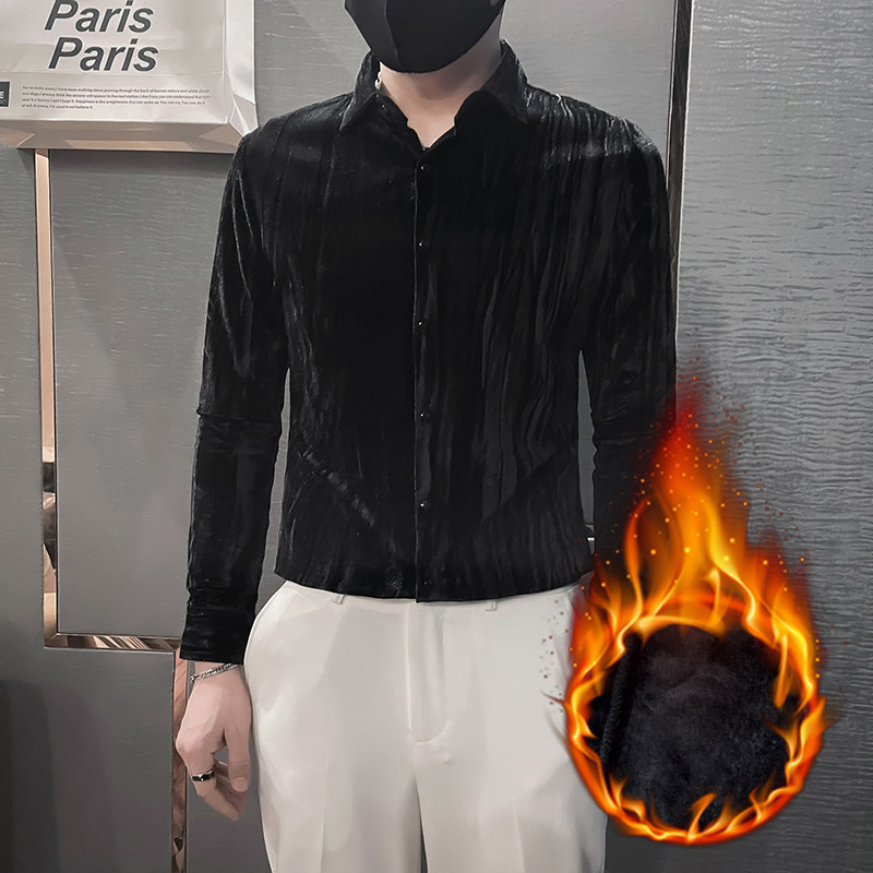 韩绒男士衬衫长袖秋冬季2025新款高档加绒加厚寸衫HF666-特P70,男装衬衫,电商B372