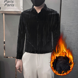 韩绒男士衬衫长袖秋冬季2025新款高档加绒加厚寸衫HF666-特P70，男装衬衫，电商B372