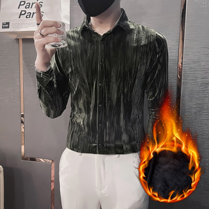 韩绒男士衬衫长袖秋冬天2025新款高档加绒加厚寸衫 HF666-特P70图片