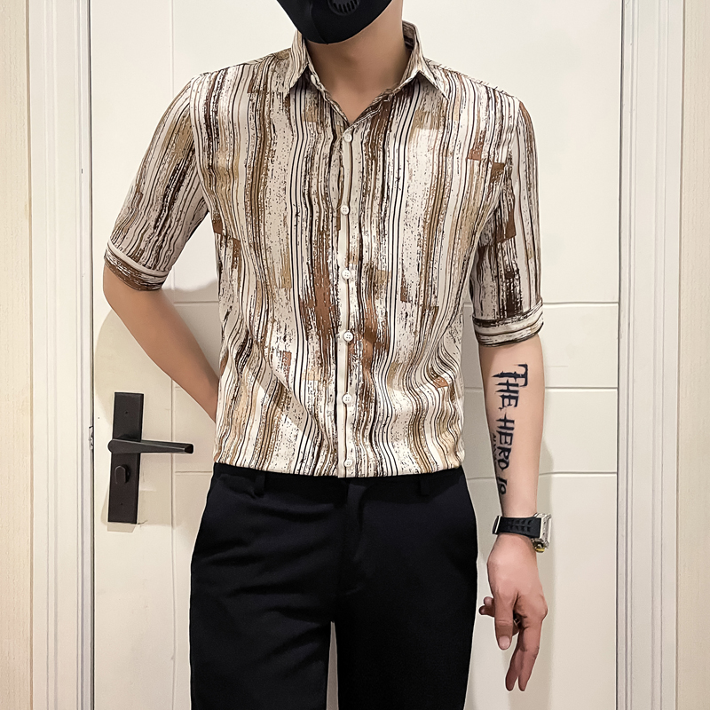 社会小伙店主风无头风2025夏季新款潮男士七分袖衬衫A253-P58控78，男装衬衫，电商B372