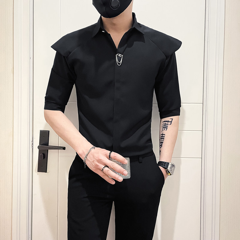社会小伙店主风无头英伦2025夏装新款男五分袖衬衫A259-P58控78,男装T恤,电商B372