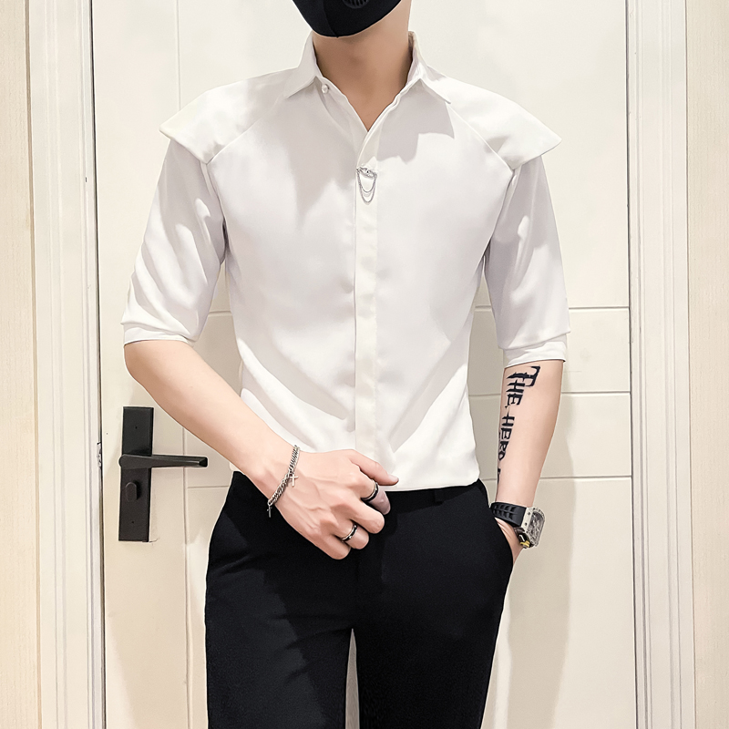 社会小伙店主风无头英伦2025夏装新品男五分袖衬衫A259-P58控78，男装T恤，电商B372