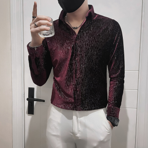 满天星烫钻韩绒长袖衬衫秋天潮男士痞帅炸街寸衫 HF307-特P60图片