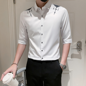 夏装新款七分袖衬衫男装ins潮牌西装领刺绣寸衫衣服   A179-P55图片