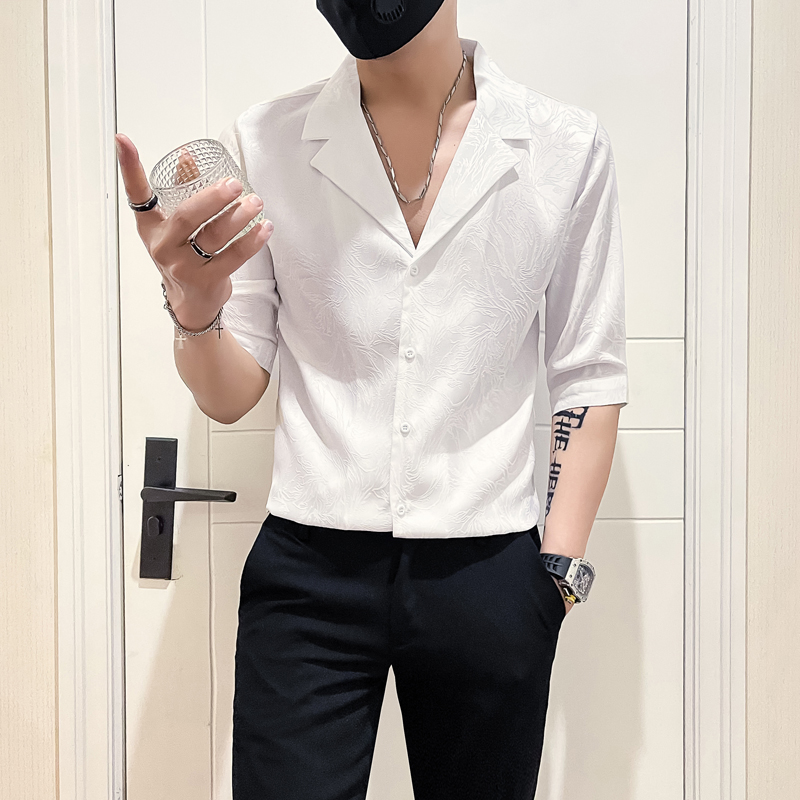 社会小伙店主风无头风2025夏装新款潮男士七分袖衬衫A251-P58控78，男装衬衫，电商B372
