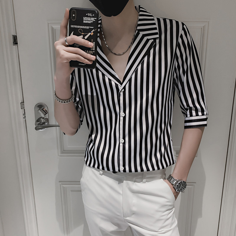 七分袖衬衫男士修身时尚ins寸衫个性痞帅上衣服装B372-A26-P50,男装衬衫,电商B372