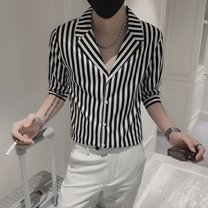 七分袖衬衫男士修身时尚ins寸衫个性痞帅上衣服装 B372-A26-P50,男装衬衫,电商B372