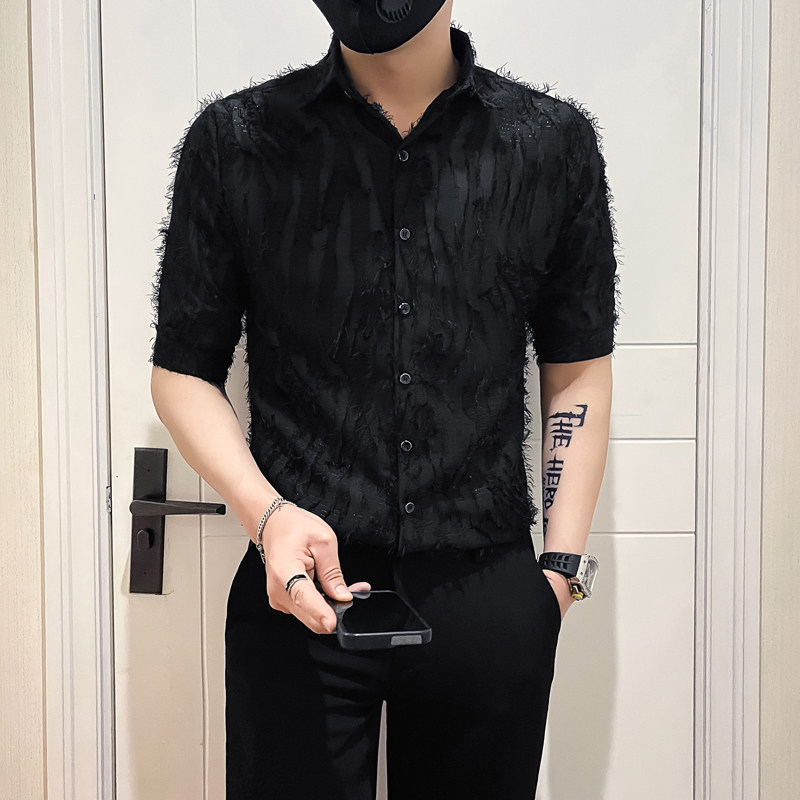 社会小伙店主风无头风2025夏天新款潮男士七分袖衬衫A257-P58控78,男装衬衫,电商B372
