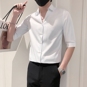 夏季新品七分袖衬衫男装修身潮ins中袖网红潮牌寸衫衣服 A177-P55图片