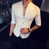 长期现货潮男士七分袖衬衫个性帅气衬衣M-5XLC240-特P45，男装衬衫，电商B372