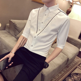 2025夏天新品男士七分袖衬衫时尚修身蕾丝拼接中袖衬衣A31-P50，男装衬衫，电商B372