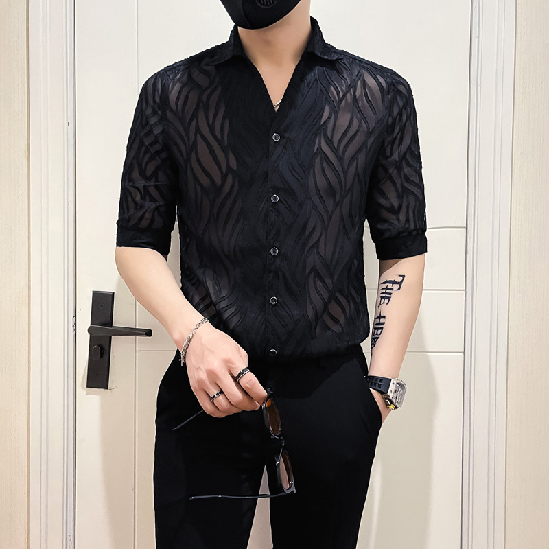 社会小伙店主风无头风2025夏季新款潮男士七分袖衬衫A238-P58控78,男装衬衫,电商B372