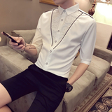 2025夏天新品男士七分袖衬衫时尚修身蕾丝拼接中袖衬衣A31-P50，男装衬衫，电商B372