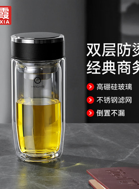 大容量加厚双层玻璃杯鹅蛋杯男士商务泡茶杯带盖个人专用喝水杯子
