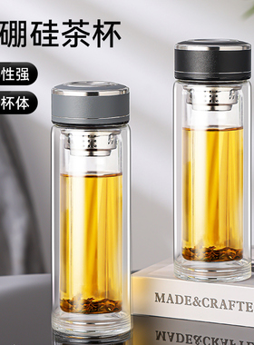 高档双层玻璃杯耐高温防爆水杯高硼硅泡茶杯透明男士车载商务杯子